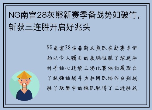 NG南宫28灰熊新赛季备战势如破竹，斩获三连胜开启好兆头